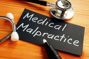 medical malpractice on card on table