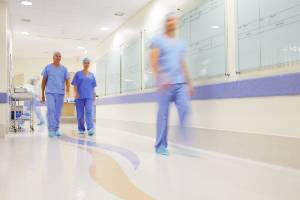 medical professionals in hallway