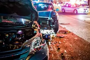 scene of multi-car-crash at night